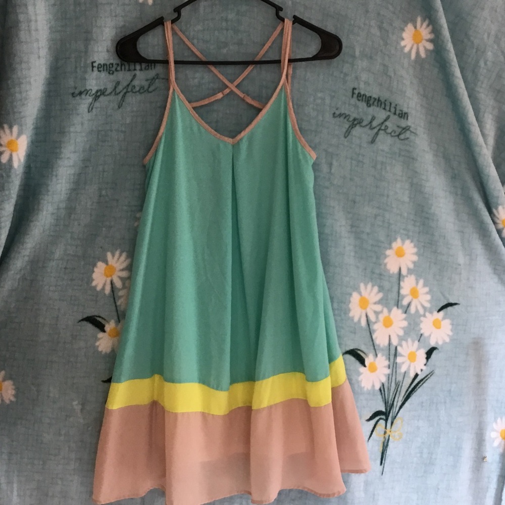 Ya Los Angeles Mint Green Dress with Pink and Yellow Accents